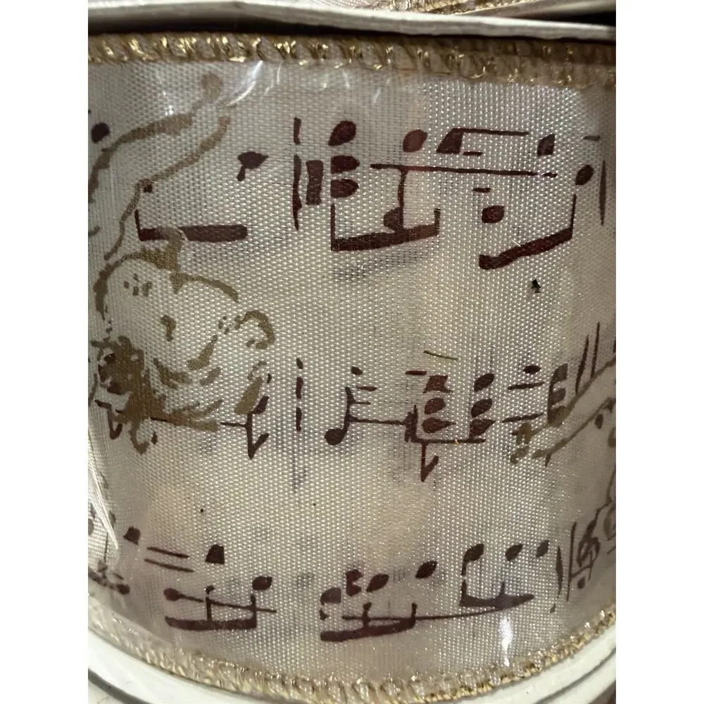 Celebrate It Wire-Edged Christmas Ribbon Gold& Ivory cherub Angel Music 5 Rolls